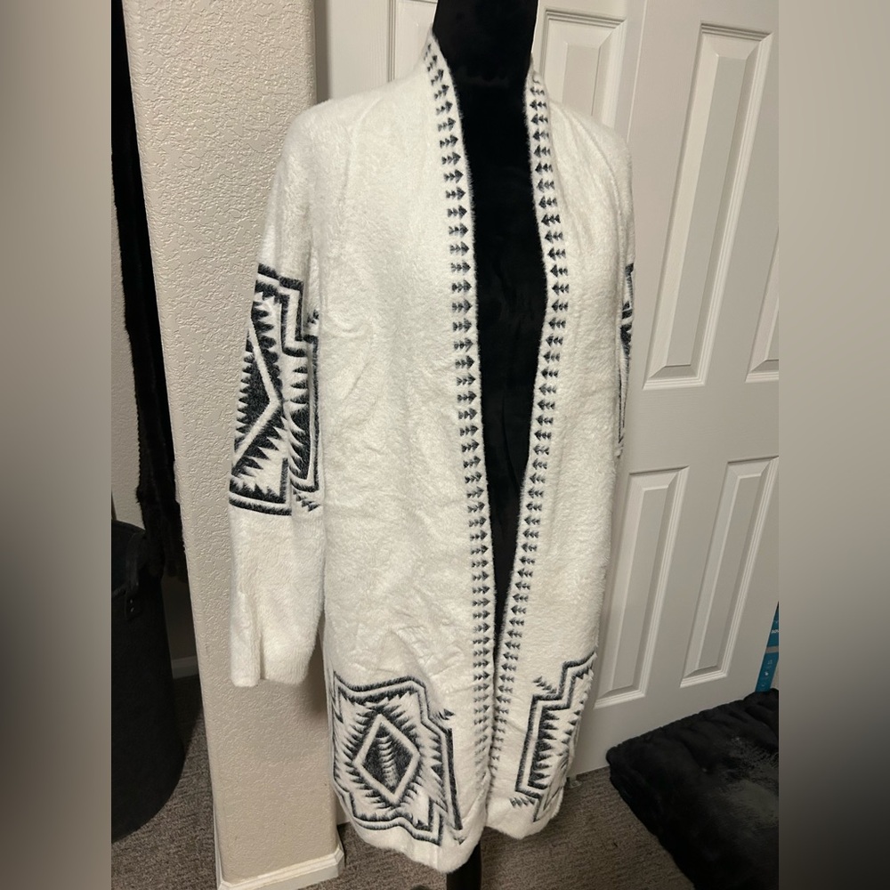 White and Black Patterned Cardigan